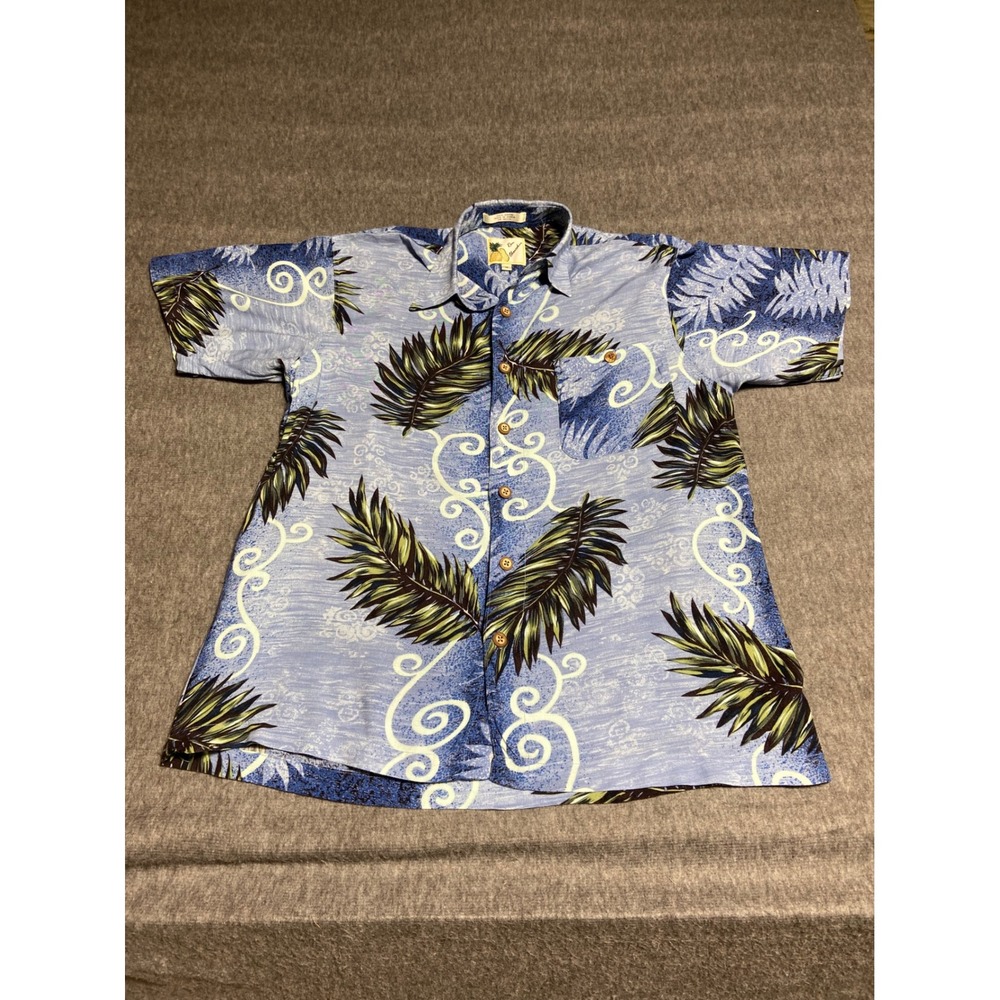 Ron Chereskin Mens Tropical Palm Leaf Rayon Hawaiian Luau Shirt M Beach